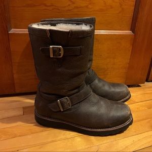 UGG Men's Chocolate Leather Boots with Buckles